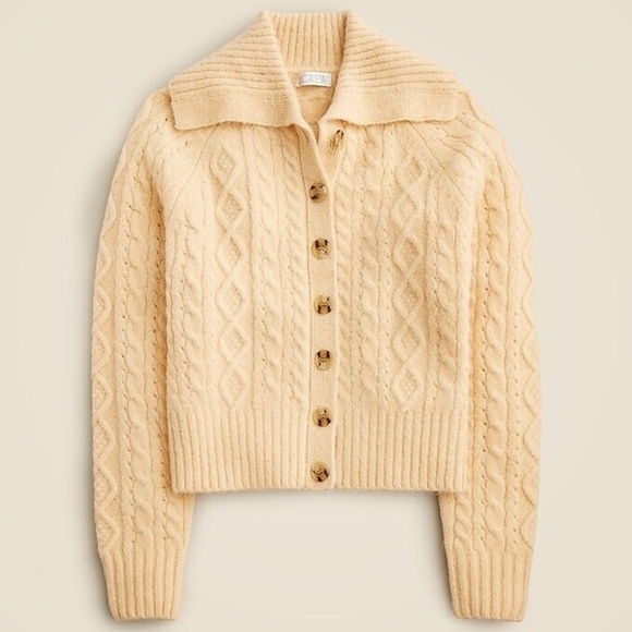 J.Crew Collared Cable Knit Cardigan Sweater in Aged Parchment, Size Small - Picture 1 of 9